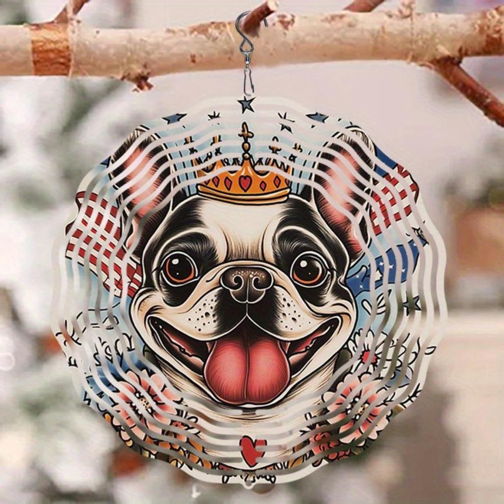2D Metal Wind Chime with Playful French Bulldog Design – Handcrafted Outdoor Garden Decor, Weather-Resistant Hanging Art for Patio