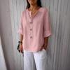 2026 Women's Loose V-Neck Cotton Linen Button Top - Comfortable Casual Summer T-shirt