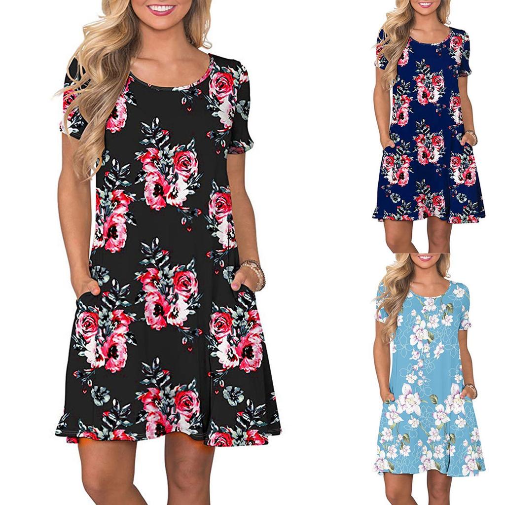 Женское летнее повседневное свободное платье-майка с цветочным принтом ...