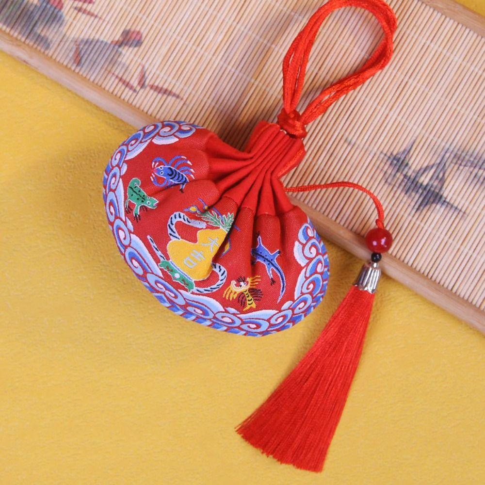 

Сумка-саше для хранения лодок-драконов в стиле ханьфу, маленькая пустая сумка, сумка-шнурок для украшений, подарок red-with tassel