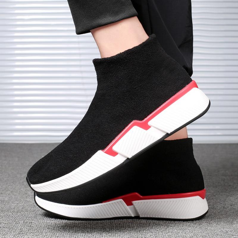 Sizes 39-46 Autumn Winter Sneakers Men Boots Coral Velvet Warm Ankle Boots Male Stretch Slip-on Sock Shoes Platform Casual Shoes