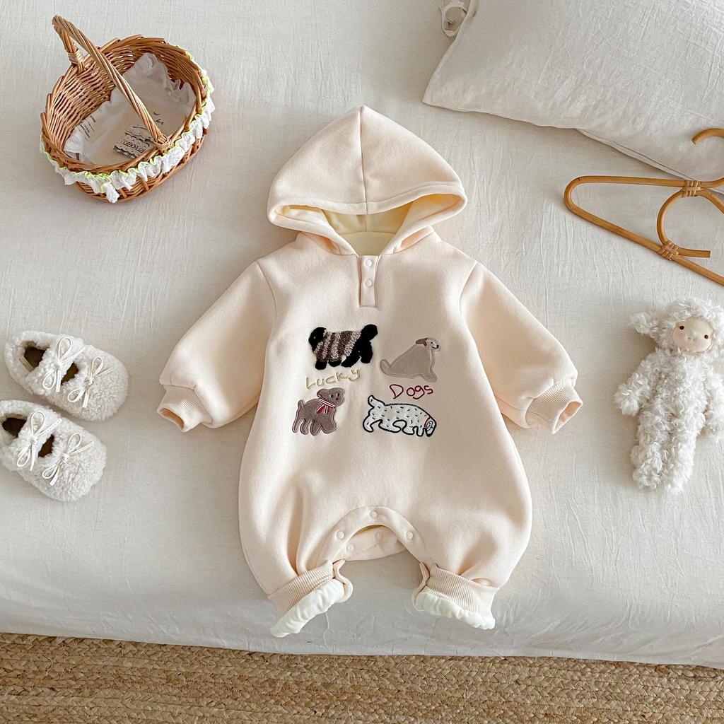 Winter 2025 Baby Fleece Cartoon Romper - Cute Embroidered Rabbit Newborn Jumpsuit