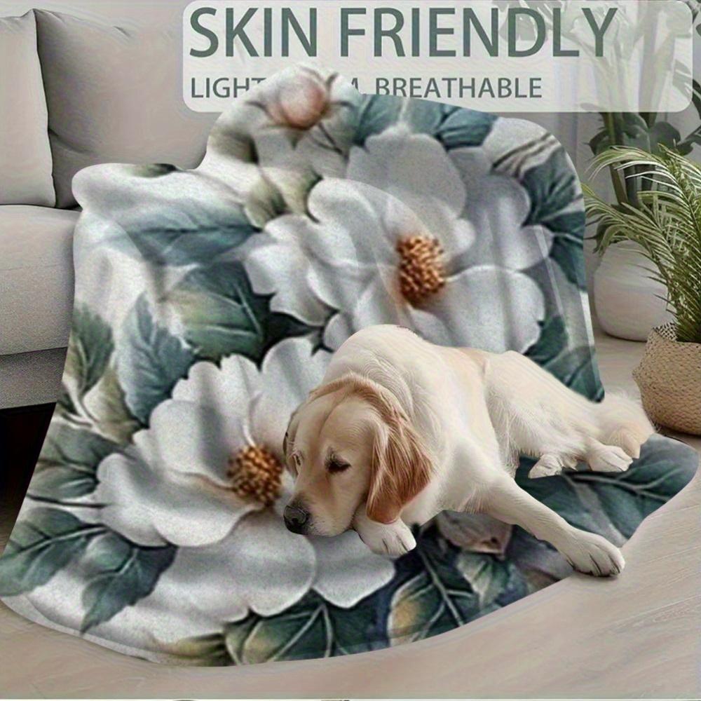 1pc Vintage Floral Print Blanket, 60x80 Inch - White Roses & Green Leaves Design, Soft Cotton, Perfect for Sofa, Chair, Bed, Car
