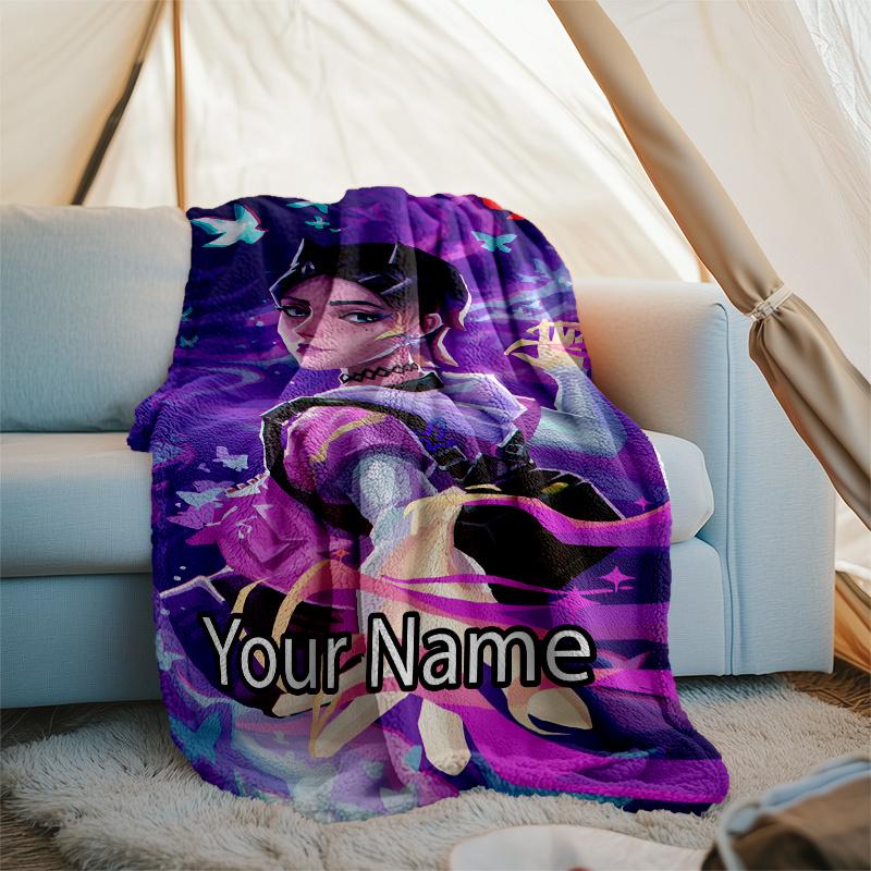 Custom Name Valorant Theme Printed Blanket - Perfect for Couch, Bed, Travel & Outdoor Use | Machine Washable, Cozy & Durable.