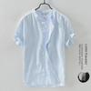 Men's Short-Sleeve Chinese-Style Linen Cotton Shirt - Casual Loose Fit