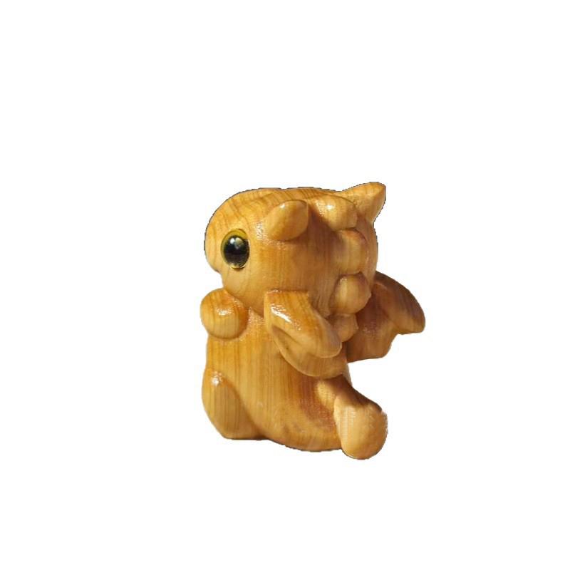 Cute Dragon Statue 1.69" Cliff Cypress Wood Carving Small Dinosaur Animal Figures Handicrafts Book Nook Home Decor Birthday Gift