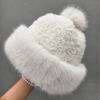 Winter Padded Fashion Ear Protection Thunderbolt Hat Female Thickened Cute Fur Ball Ball Knitted Fur Hat