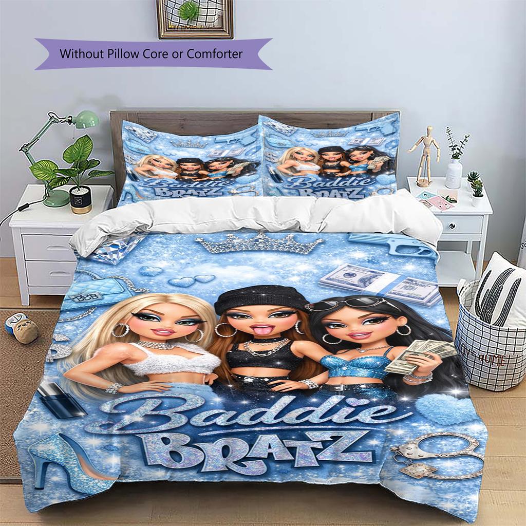 Bratz Doll Pattern Bedding Quilt Set Quilt Cover Pillowcase Home Decoration Gift (1 * duvet cover + 2 * pillowcase, without core)
