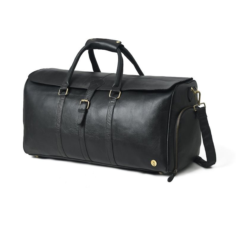 Full Grain Leather Weekender Duffel Bag - Shoe Compartment
