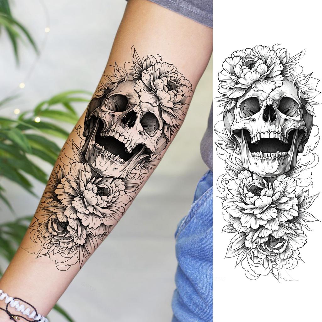 1 Sheet Girls With Flowers Holy Mother Temporary Tattoos For Women Body Art, Long Lasting Waterproof Temp Fake Tattoo Stickers