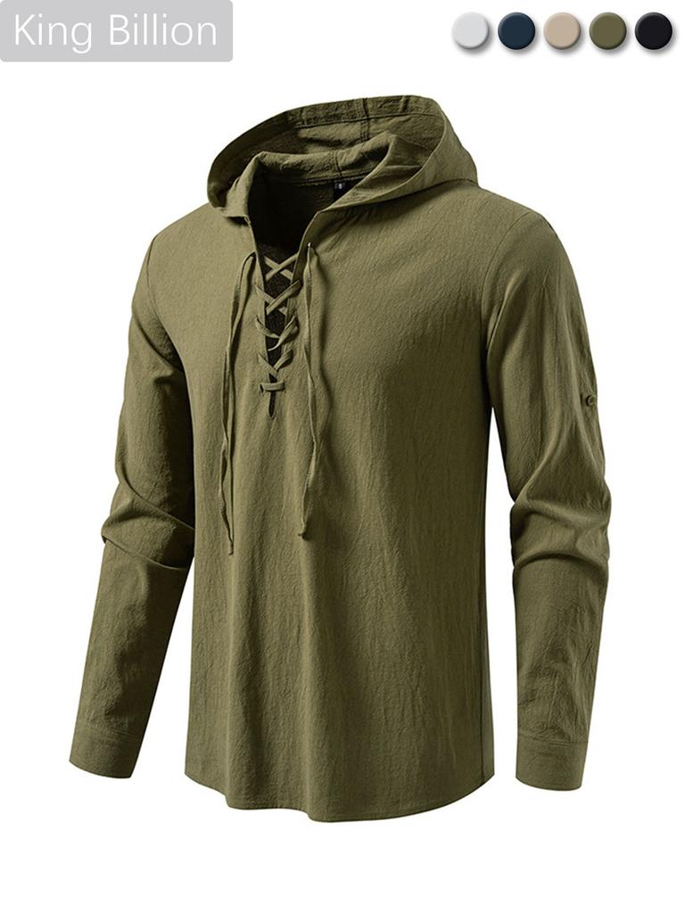 Herren Schnürhemd mit Kapuze Langarm Lässiges Retro Oberteil für Herren Frühling Herbst Mode Mehrfarbig Herrenbluse