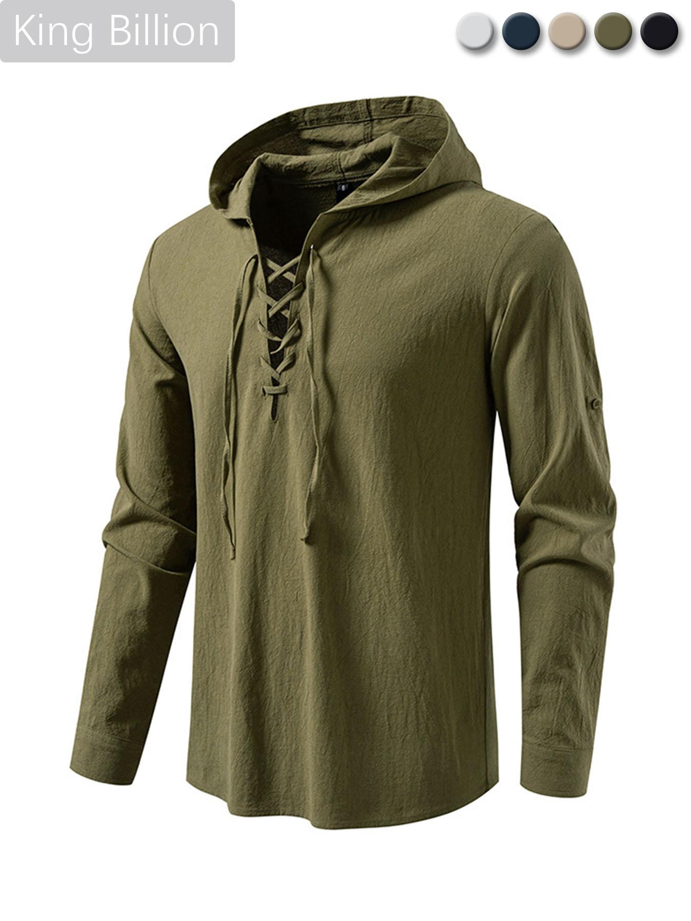 

Мужская рубашка на шнуровке с капюшоном, с длинным рукавом, повседневный ретро-топ для мужчин, весенне-осенняя мода, многоцветная мужская блузка XXL зелёный