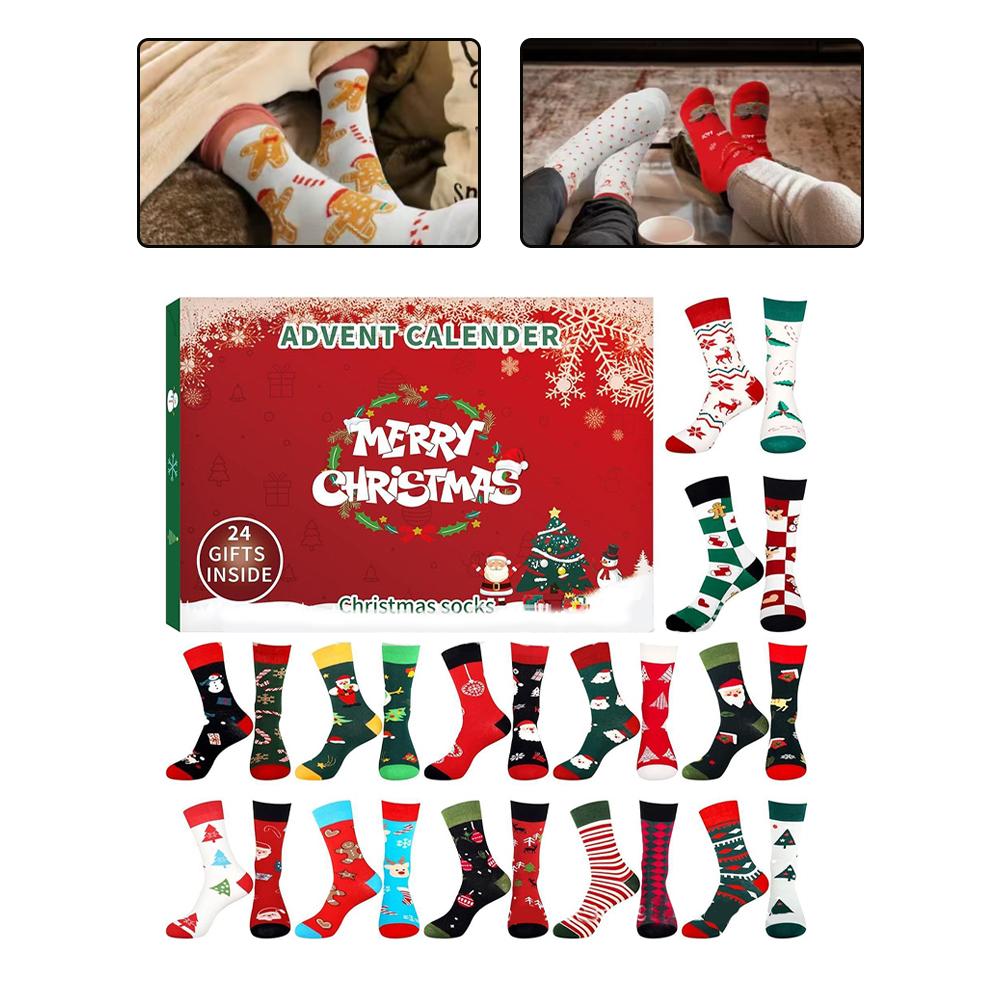 24 Days Christmas Stocking Advent Calendar with 12 Pairs of Socks for Festive Season and Comfortable Winter Wear