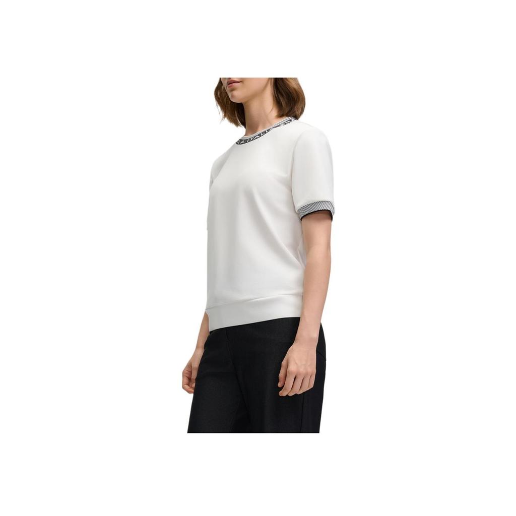 FILA Emerald Lifestyle Color Block Letter Print Round Neck Casual Sports Comfortable Knit Short Sleeve T-Shirt Women Tops White F11W514101F-WT
