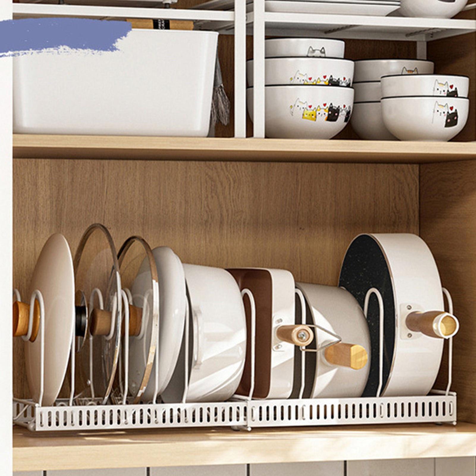 

Pot Lid Rack Iron Retractable Pot Lid Organizer Holder for Multiple Cookware Universal White White