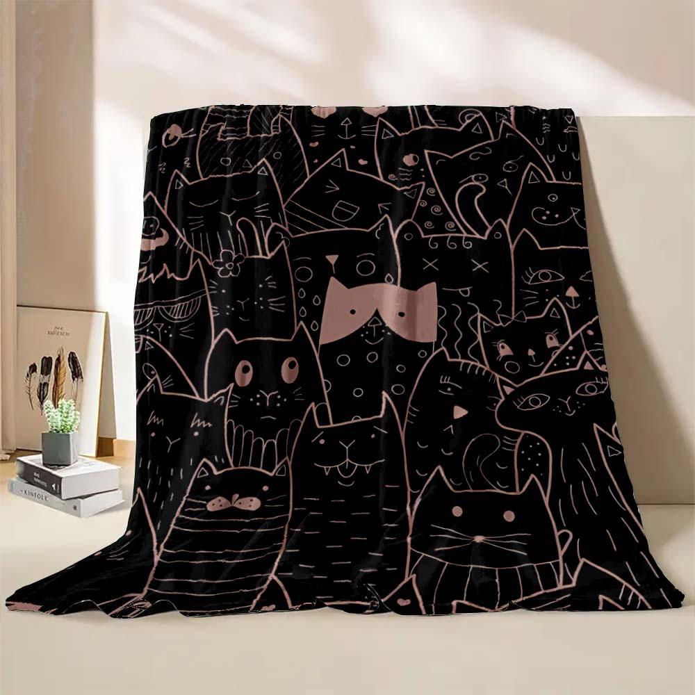 Cute Cat Print Blanket Home Travel Camping Blanket Single Layer Flannel Shawl Blanket Soft Cartoon Fleece Blanket