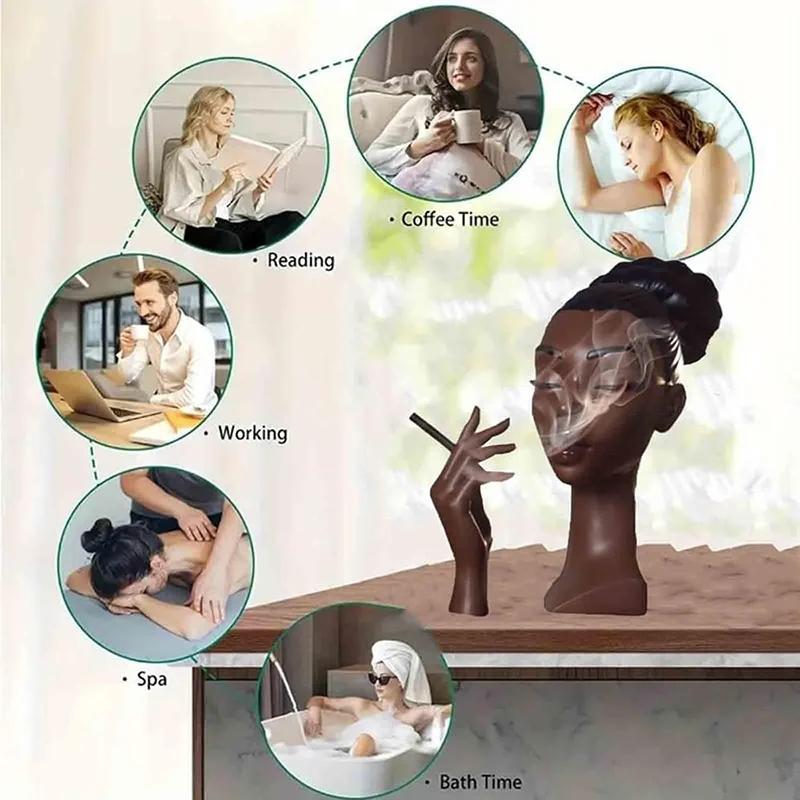 Head Incense Burner Holder Black Woman Smoking Resin Sandalwood Censer Incense Craft Desk Home Decoration Ornament