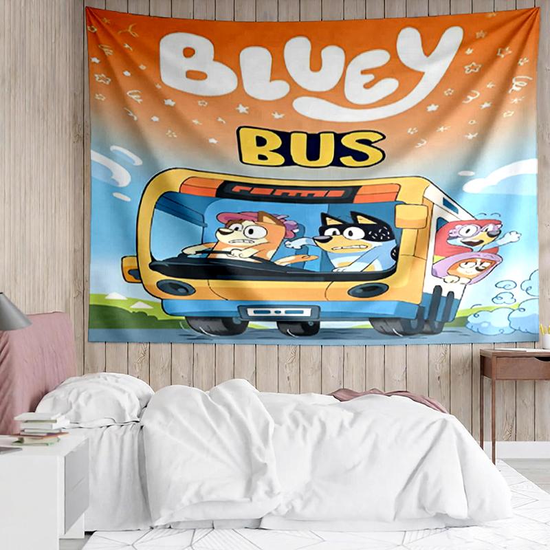 Bluey Print Tapestry, Backdrop, Easy Setup, Ideal for Bedroom, Office & Living Room, with Aesthetic Wall Hanging Decor.