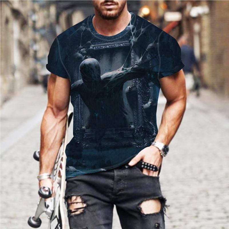 Summer Men's T-shirt 3D Letter Printed Round Neck Short Sleeved T-shirt
