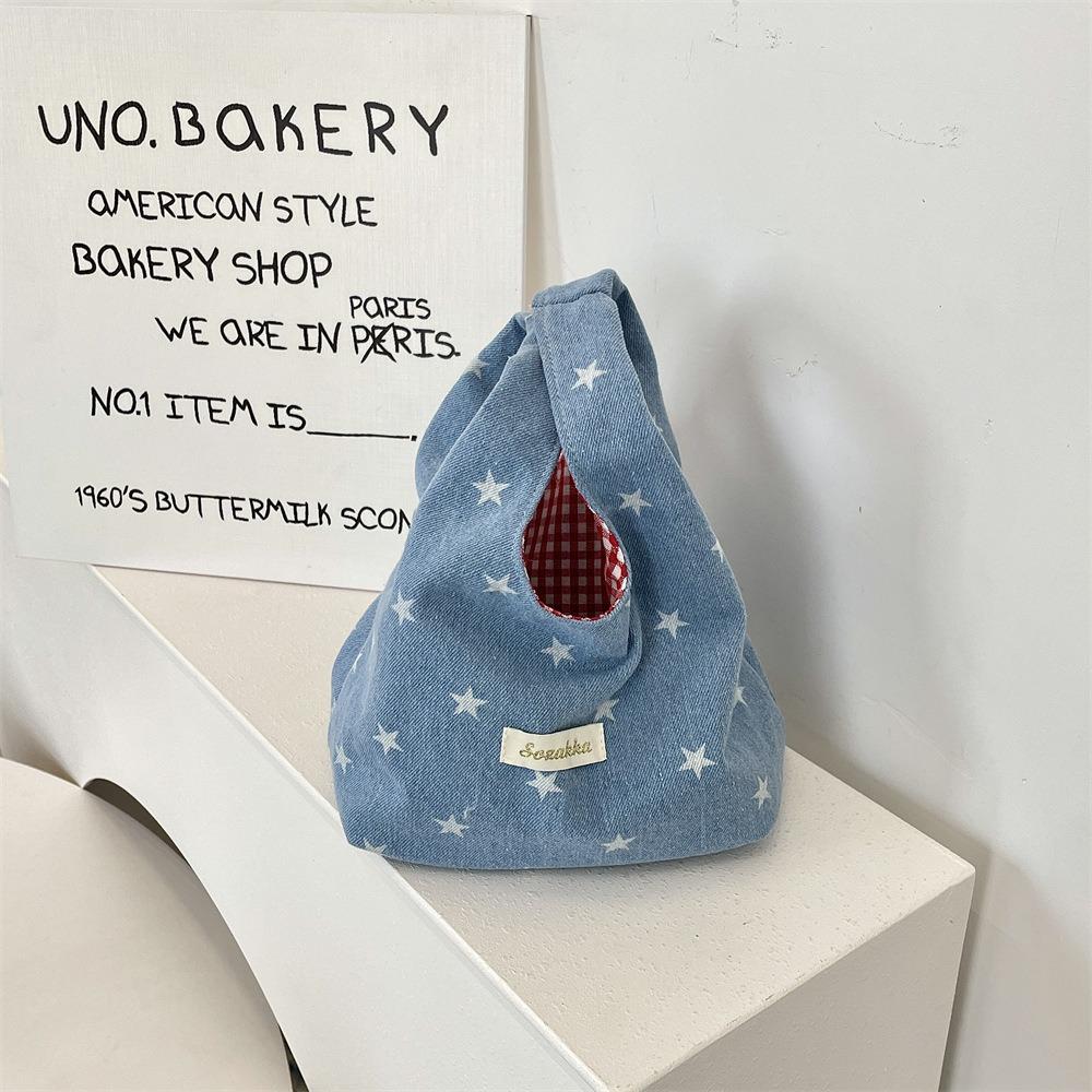 Korean Style Denim Bow Handbag Bowknot Cute Wrist Bag Fashion Denim Bucket Bag  Streetwear Style4