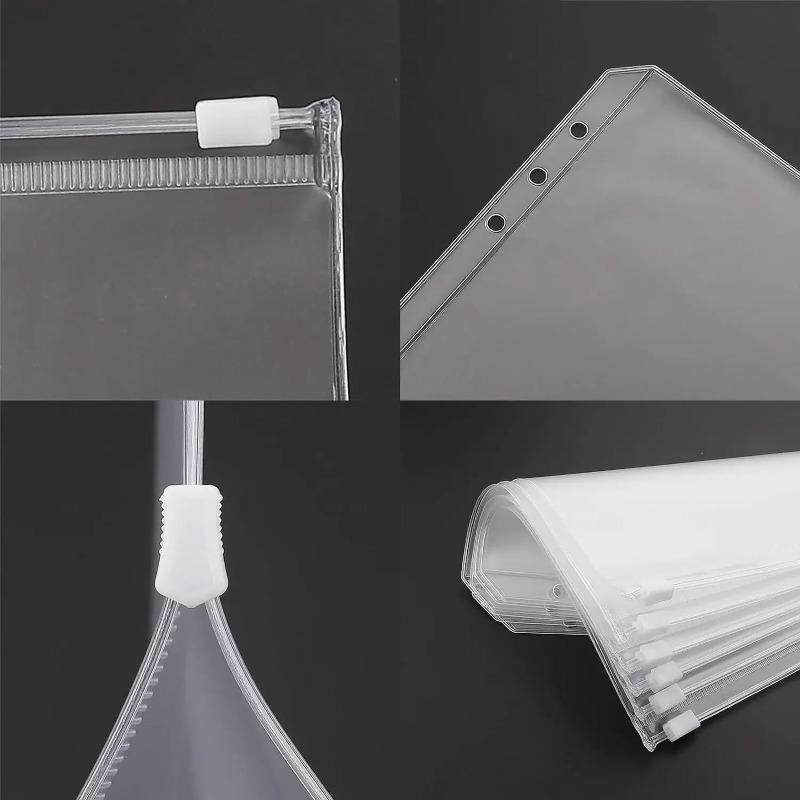 10PCS PVC Binder Pocket Cash Envelopes A5 A6 A7 Zipper Folders Pouches Money Organizer Budget Document Filing Loose Leaf Inserts
