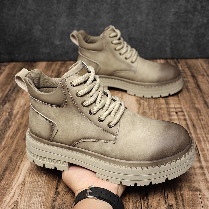 Martin Boots Men's Comfortable Retro High-top Tooling Boots Wear-resistant Thick-soled Heightening Rhubarb Boots