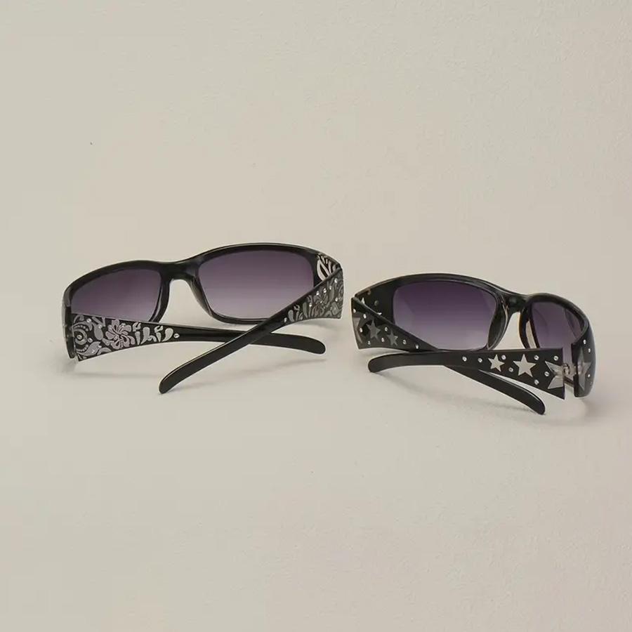 2PCS Retro Style Pattern Star Decoration Y2K Fashion Women's Sunglasses Vacation Tourism Street Decoration Glasses Men