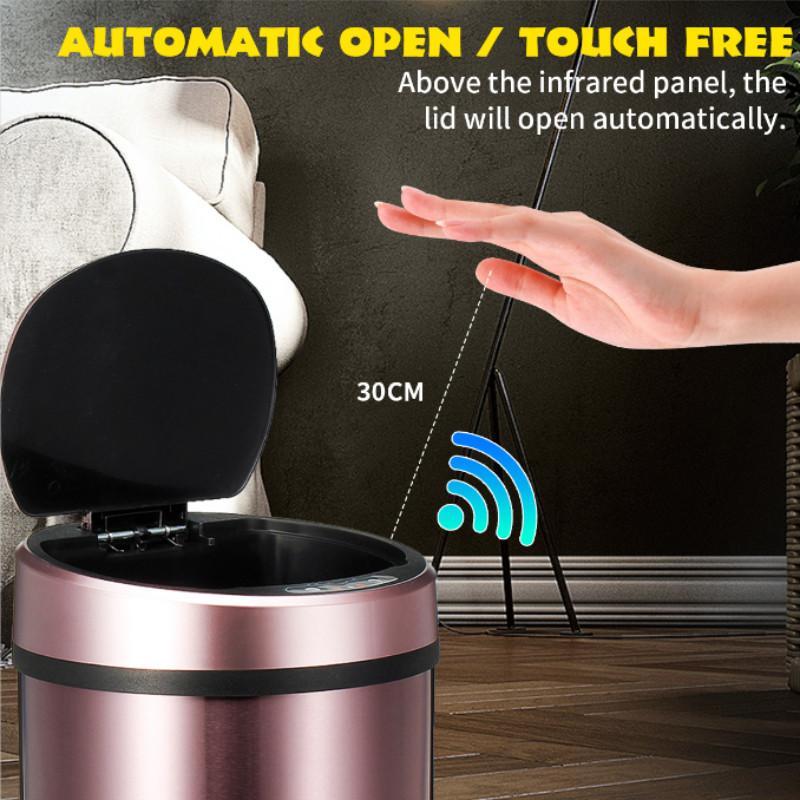 8L 243 x 335 mm Automatic Induction Trash Can Living Room Intelligent Trash Household Stainless Steel Trash Can чёрный
