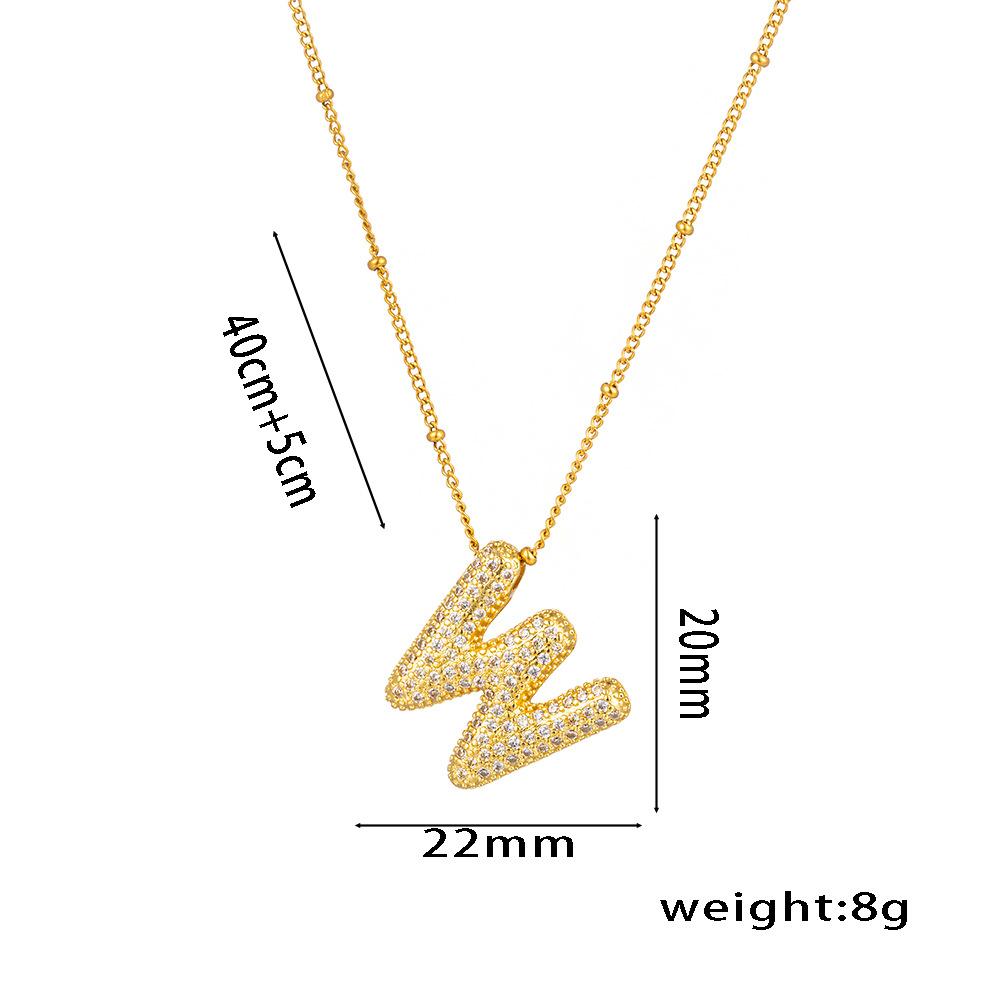 Fashion 26 Bubble Letter Initial Pendant18k Gold Plated Micropaved Full Zirconia Stone Chain Couple Necklace Women Jewelry