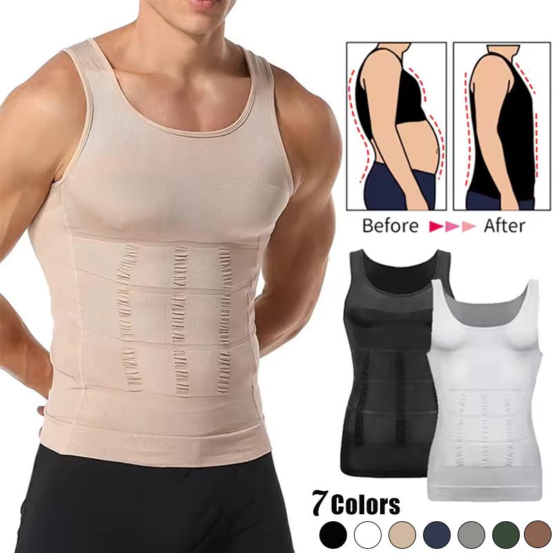 قمصان ضغط الصدر لتنحيف الجسم للرجال، ملابس داخلية للتحكم في البطن، سترة تنحيف البطن، مشد لشد الخصر، قميص بدون أكمام، صالة ألعاب رياضية، رياضة، لياقة بدنية