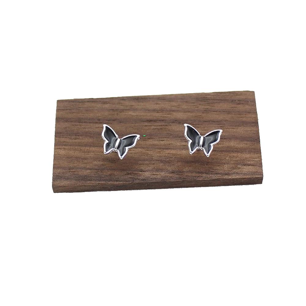 

Exquisite Black Color Butterfly Stud Earring for Women Minimalist Brincos Wedding Alloy Enamel Zircon Christmas Birthday Gift