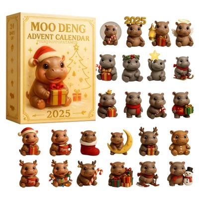 Moo Deng Advent Calendar 2025 24 Days Christmas Countdown with Acrylic Hippo Ornaments Surprise Gifts for Children And Adults