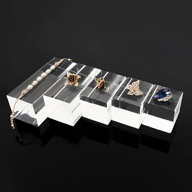 5pcs Transparent Acrylic Column Display Stand 3D Square for Dessert Cake Merchandise Cosmetics Jewelry Bases Decor Accessories