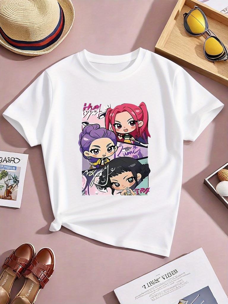 Summer Short Sleeve T-shirt 95% Cotton Round Neck Casual Playwear Top Random Cute Print Hearts Flowers Animals Soft Breathable