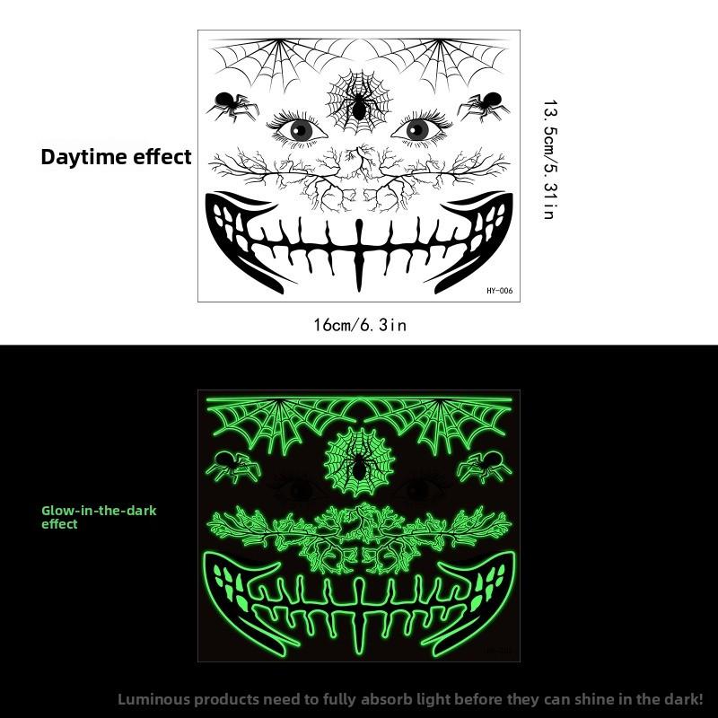 Mary Funny Halloween Horror Mouth Luminous Tattoo Sticker, Face Sticker, Three-dimensional Spider Scar Waterproof