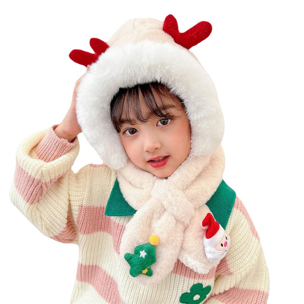 Christmas gift cute antler hat Christmas tree scarf two-piece set warm and cold children's suit versatile