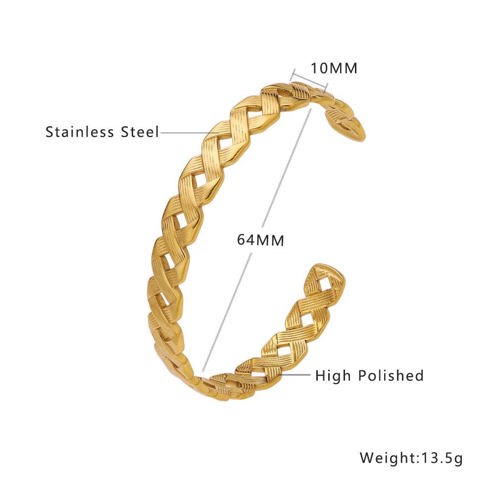 18K Gold Plated European C-Shaped Stainless Steel Bracelet, Retro Adjustable Open Design.