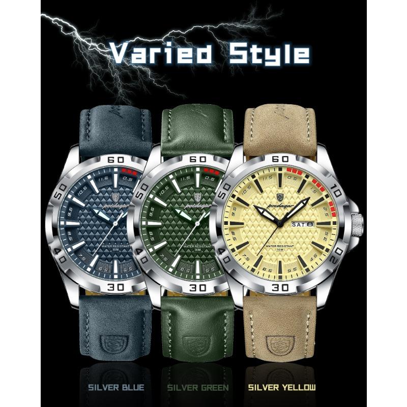 POEDAGAR Original Man Wristwatch Top Luxury Waterproof Luminous Date Week Watch for Men Quartz Sport Leather Watches Reloj