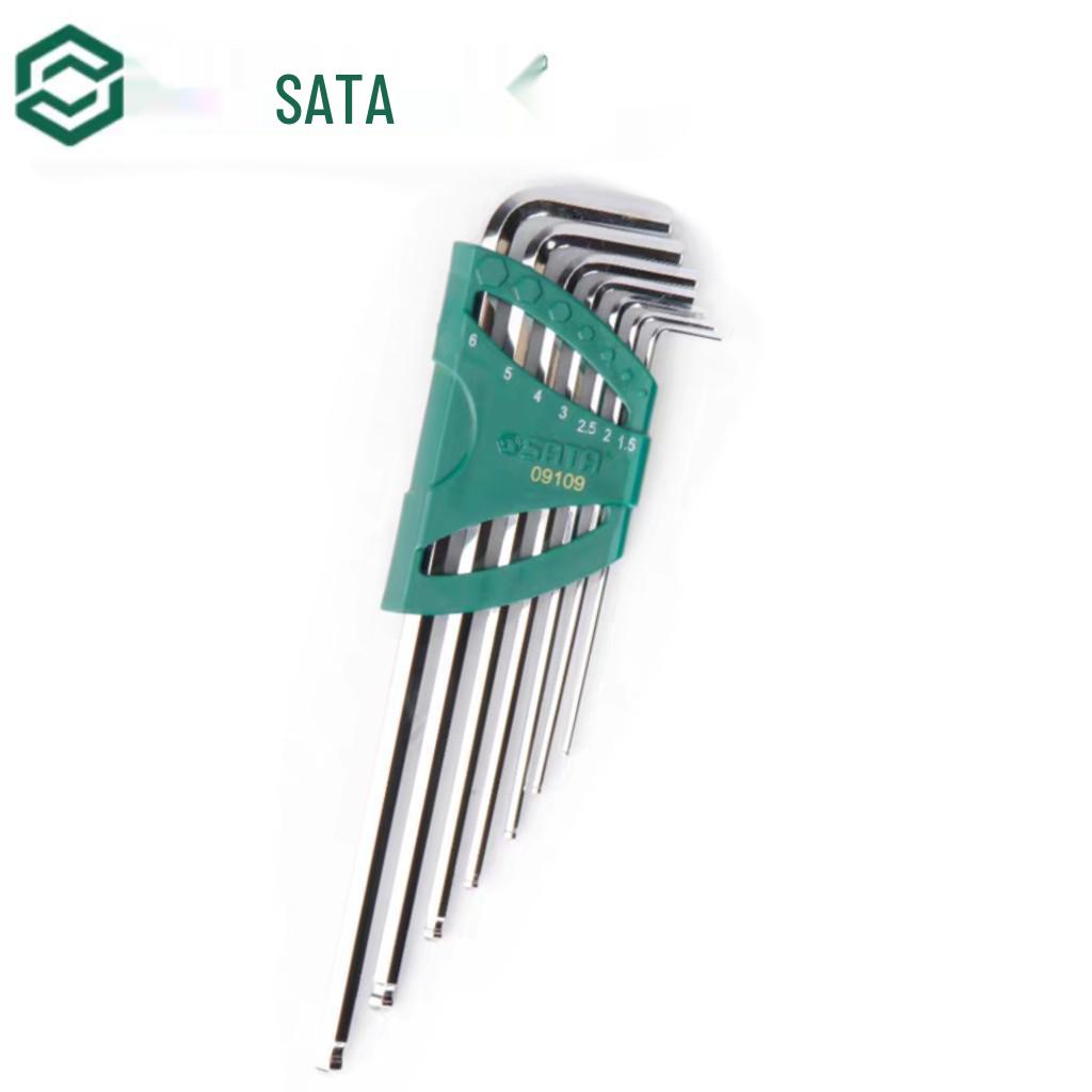 SATA 90109 Metric Extra Long Star-Shaped Ball Head Hex Key Set, 6-Pointed L-Shaped Wrench.