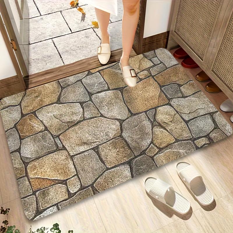 Willkommensmatte mit Naturstein-Textur, Rutschfeste Fußmatte mit rustikalem Kieselmuster, Waschbarer Boho-Eingangsteppich für Garten, Terrasse, Wohnmobil
