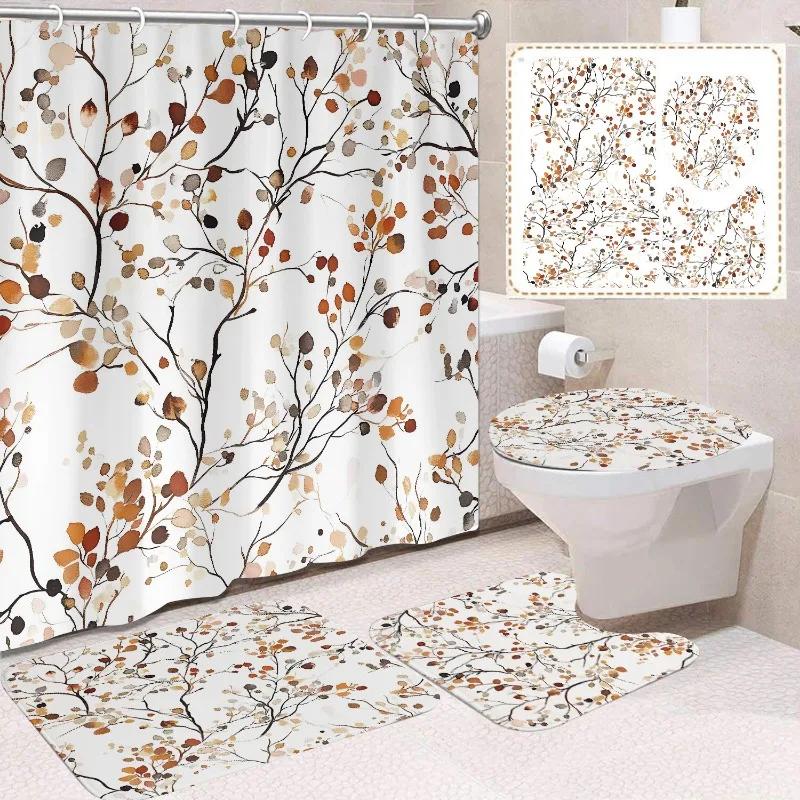 1/4 Stuks Waterdicht en schimmelbestendig Douchegordijn Luxe met Haak Douchegordijn met antislip mat U-vormige mat toiletdekselhoes
