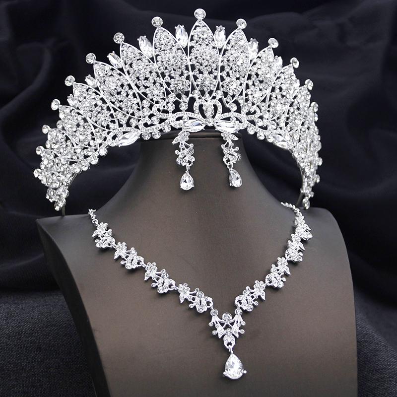 Corona Nuziale per Sposa Confezione da 3 Pezzi Tiara Orecchini Collana Set di Gioielli Sposa Festa Ballo di Fine Anno Costume Gioielli Accessori