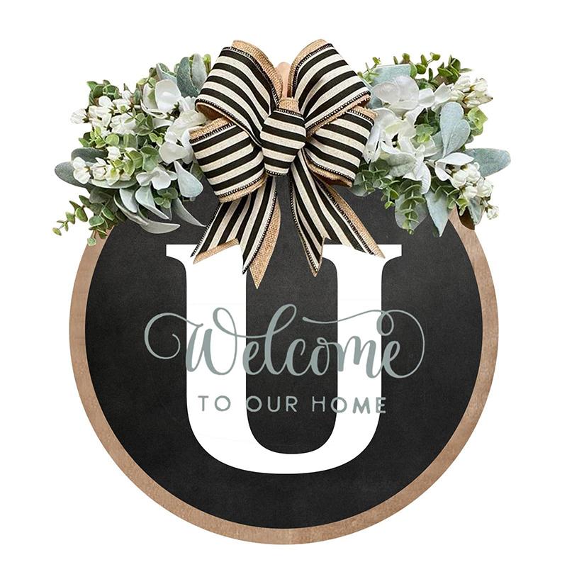 

Венки с фамилией для входной двери, персонализированный приветственный венок, 26 букв для декора стен, окон, крыльца U