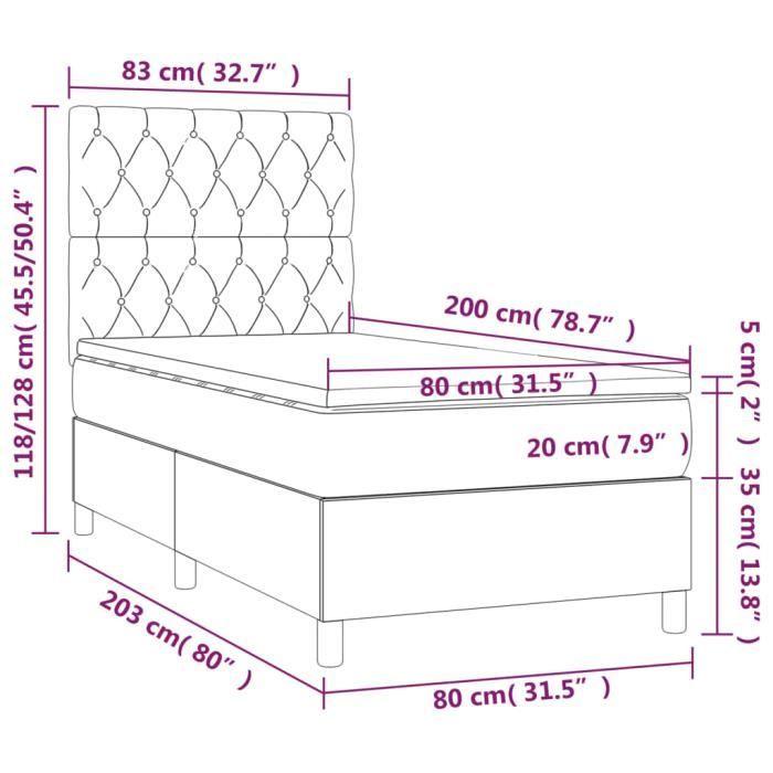 3141975 vidaXL Lit à sommier tapissier avec matelas Bleu 80x200 cm Tissu