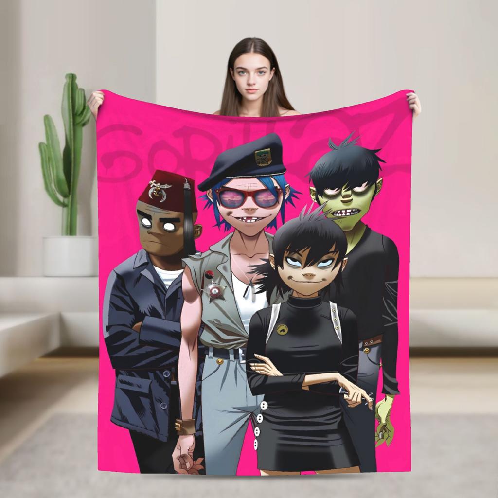 British GorillazS Virtual Band Rock Hip-Hop Blanket  Warm Soft Novelty Plush Throw Blanket For Travel Office Flannel Bed Cover