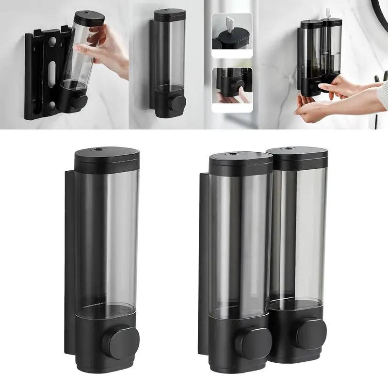 Bathroom Black & White Drill-Free Shower Gel/Shampoo Dispenser – with Cleaning Storage Box, Hotel-Style Packaging