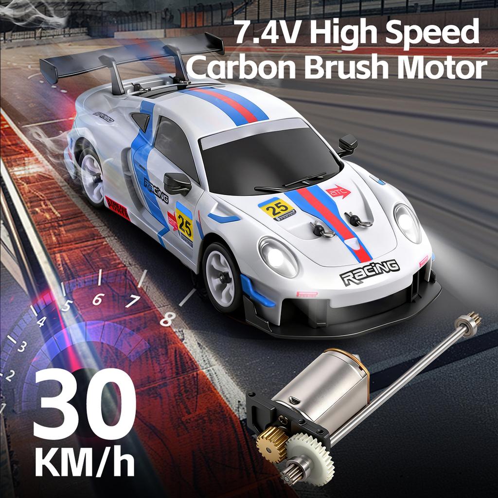 RC Drift Car, 1:28 Scale Remote Control Vehicle with LED Lights, 2.4GHz 30KMCelsiusH High Speed RC Cars Racing Sports Toy for Racing Enthusiasts