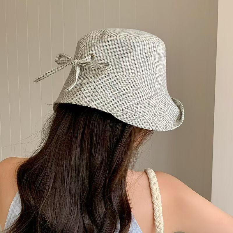 2025 Women's Japanese Plaid Bucket Hat - Summer Sunshade, Anti-UV, Face-Slimming