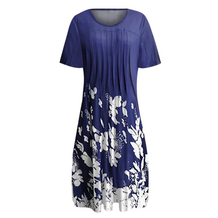 Women's Casual Summer Loose Round Neck Short Sleeve Pullover Dress Fashion Print