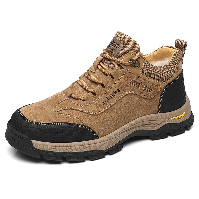 Men's 2024 Genuine Leather Velvet-Lined Snow Boots - Thick, Warm, Outdoor Workwear Shoes